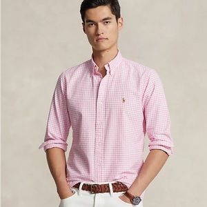 Ralph Lauren pink & white gingham, long sleeve button down shirt
